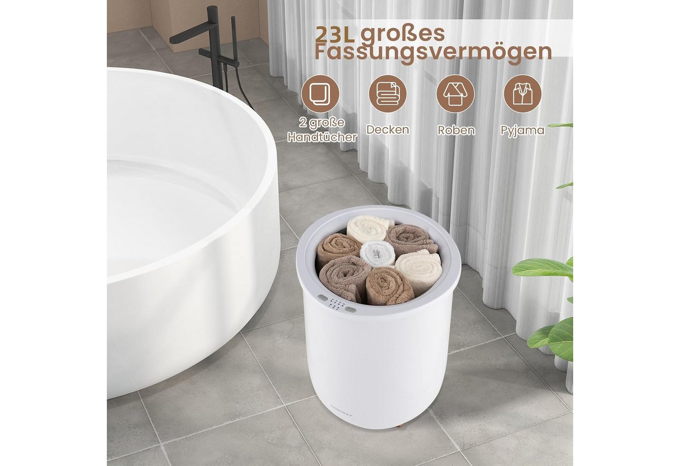 KOMFOTTEU Heizgerät Handtuchwärmer-Eimer, mit 4-Timer, 3-stufige Heizung, 23 L Bild 3