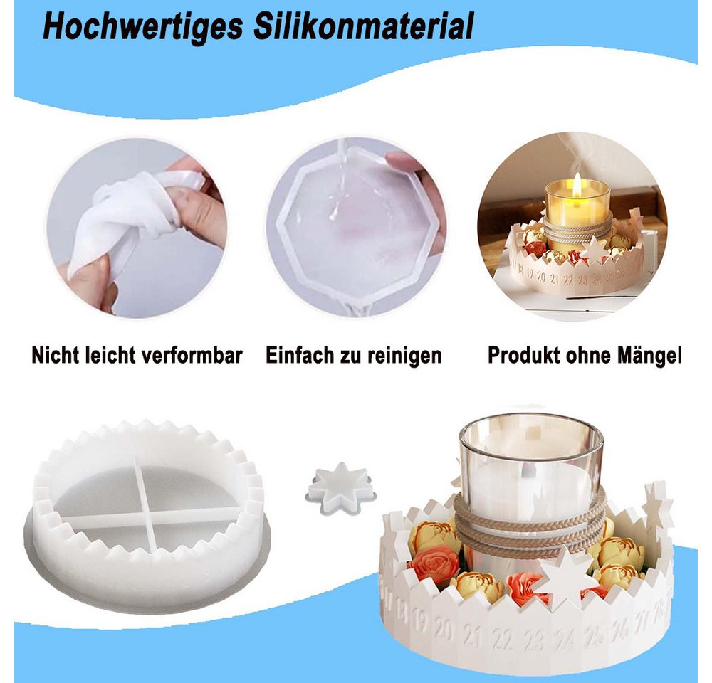 CLTYQ Modellierwerkzeug Gießformen Silikon Adventskranz,Gießform Adventskalender, (2 St), Silikonformen Gießformen Stern Silikonform für Kerzen Aus Gips Bild 3