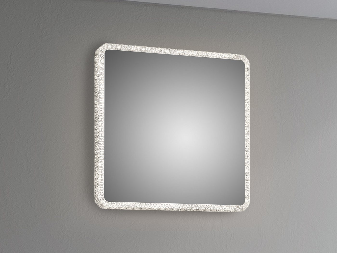Reality Leuchten Badspiegel mit Beleuchtung Glas Quadrat 55cm, Wandleuchte und Deckenleute für Badezimmer