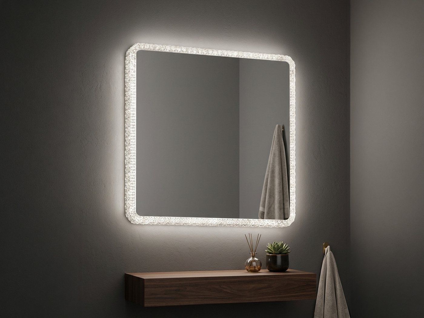 Reality Leuchten Badspiegel mit Beleuchtung Glas Quadrat 55cm, Wandleuchte und Deckenleute für Badezimmer Bild 3