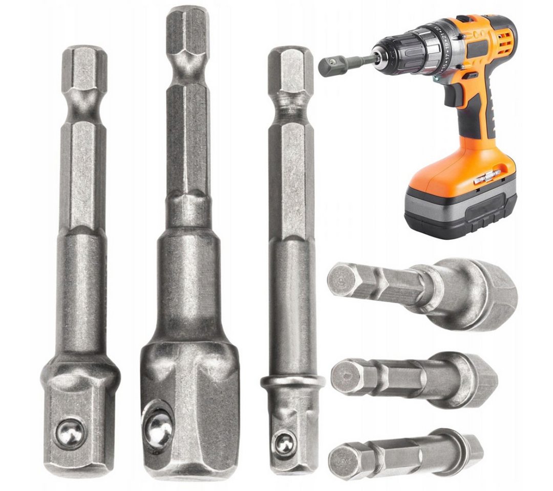 VERK GROUP Stecknuss Stecknuss Adapter Set 1/4 3/8 1/2 Bohrmaschine Bithalter, Set, 1-St., 3 Größen, Kugelarretierung