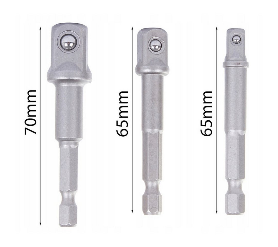 VERK GROUP Stecknuss Stecknuss Adapter Set 1/4 3/8 1/2 Bohrmaschine Bithalter, Set, 1-St., 3 Größen, Kugelarretierung Bild 2