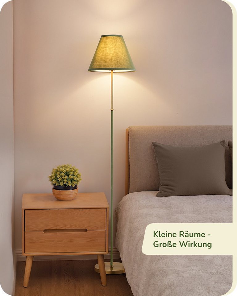 EDISHINE Stehlampe Wohnzimmer, LED wechselbar, warmweiß, Retro Stehlampe für Ecke, mit Leinenstoff-Schirm, 2700K, Grün Bild 2