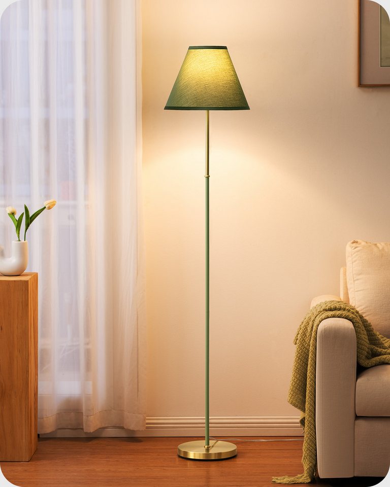 EDISHINE Stehlampe Wohnzimmer, LED wechselbar, warmweiß, Retro Stehlampe für Ecke, mit Leinenstoff-Schirm, 2700K, Grün Bild 3