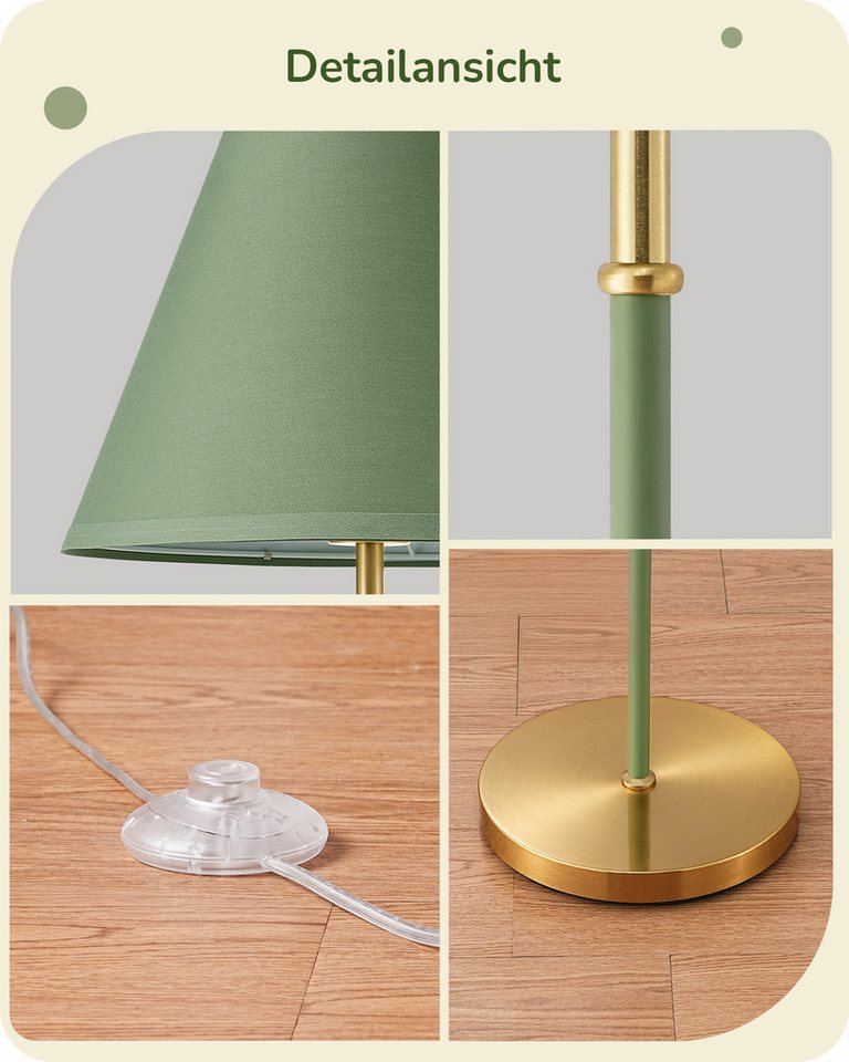 EDISHINE Stehlampe Wohnzimmer, LED wechselbar, warmweiß, Retro Stehlampe für Ecke, mit Leinenstoff-Schirm, 2700K, Grün Bild 4