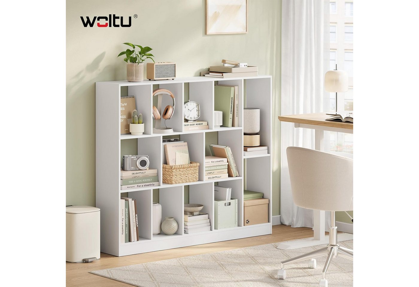 Woltu Bücherregal, Würfelregal mit 13 Fächern horizontal vertikal aufstellbar aus Holz Bild 2