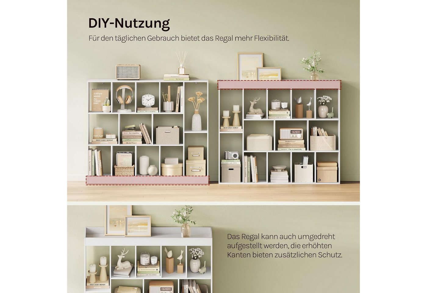 Woltu Bücherregal, Würfelregal mit 13 Fächern horizontal vertikal aufstellbar aus Holz Bild 3
