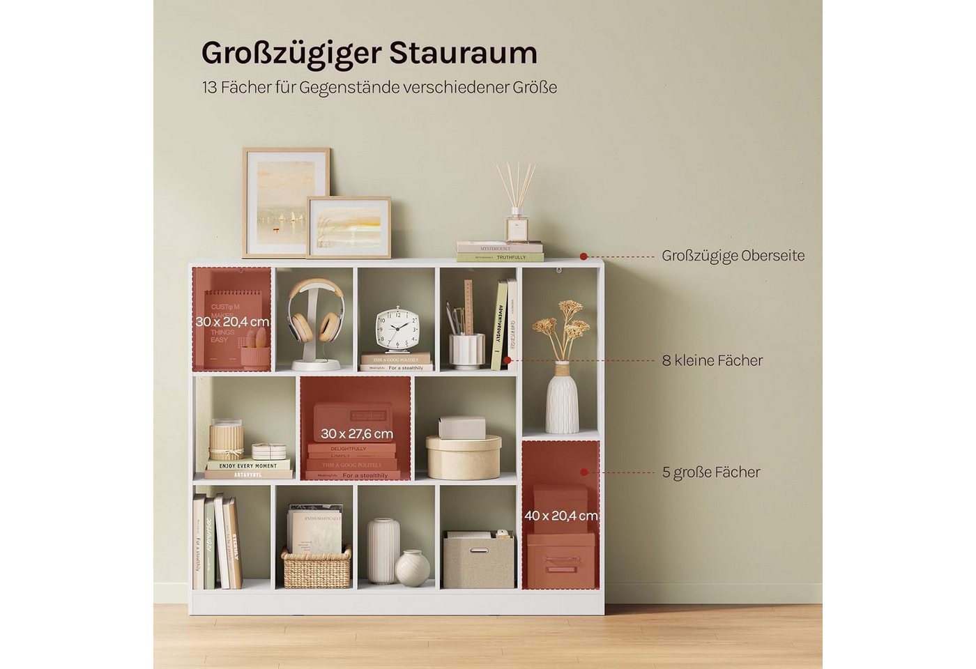 Woltu Bücherregal, Würfelregal mit 13 Fächern horizontal vertikal aufstellbar aus Holz Bild 5