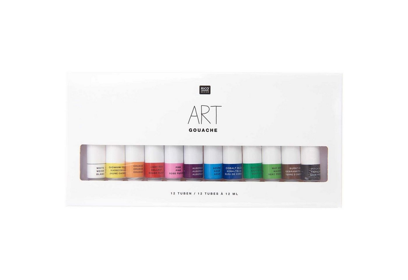 Rico Design Bastelfarbe Art Gouache Basic Set, 12 Tuben á 12ml