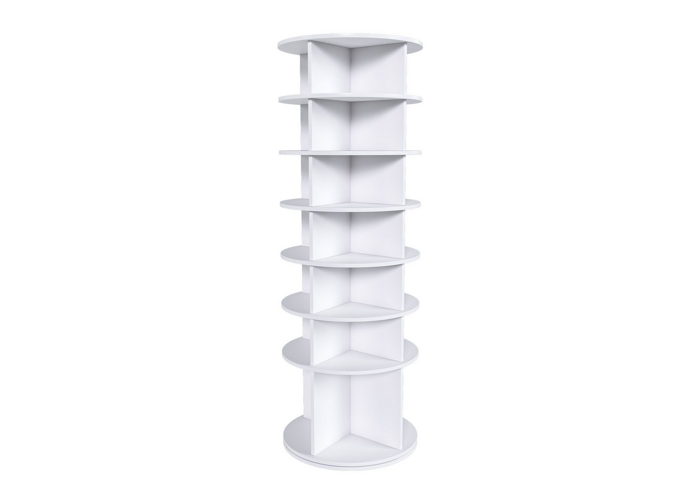 KLAM HOME Schuhregal Weißer 360° drehbarer Schuhturm mit 7 Ebenen, Freistehender Schuhständer für bis zu 28 Paar Schuhe & Stiefel, Moderner PVC Drehschuhregal mit extra hoher Stiefelbasis Bild 2