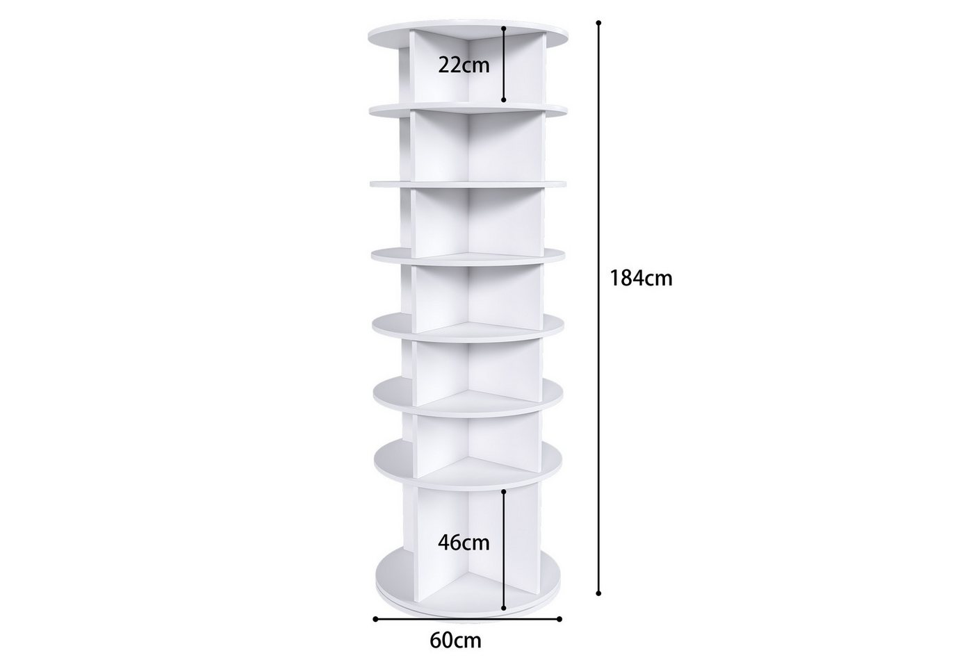 KLAM HOME Schuhregal Weißer 360° drehbarer Schuhturm mit 7 Ebenen, Freistehender Schuhständer für bis zu 28 Paar Schuhe & Stiefel, Moderner PVC Drehschuhregal mit extra hoher Stiefelbasis Bild 3