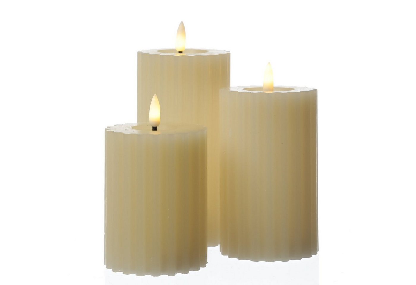 MARELIDA LED-Kerze Liv Echtwachs gerillt mit Rillen flackernd H: 14,5cm Timer creme, LED Classic, warmweiß (2100K bis 3000K) Bild 5
