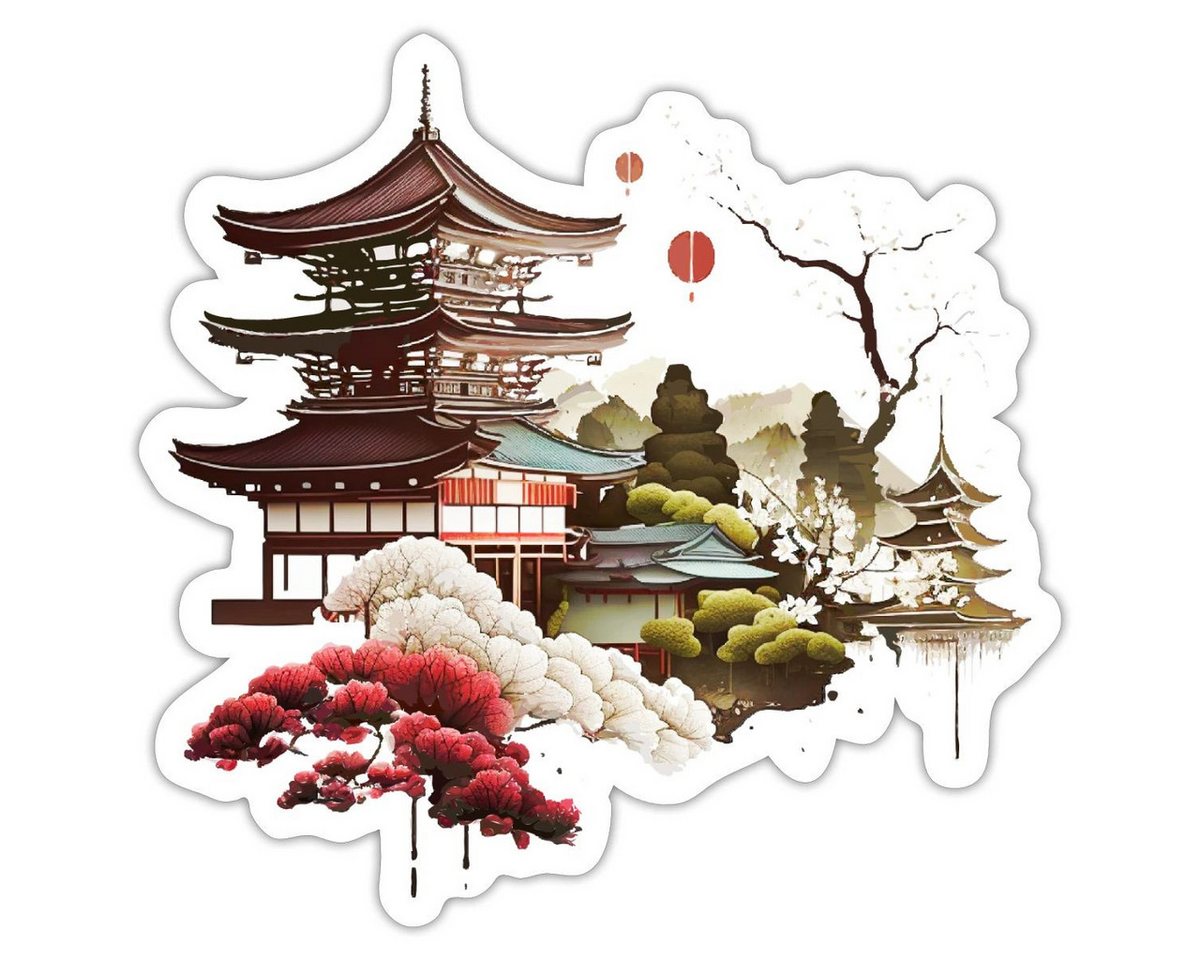 Spreadshirt Aufkleber Japanische Tempelromantik Mit Blütenzauber Sticker Aufkleber Bild 3