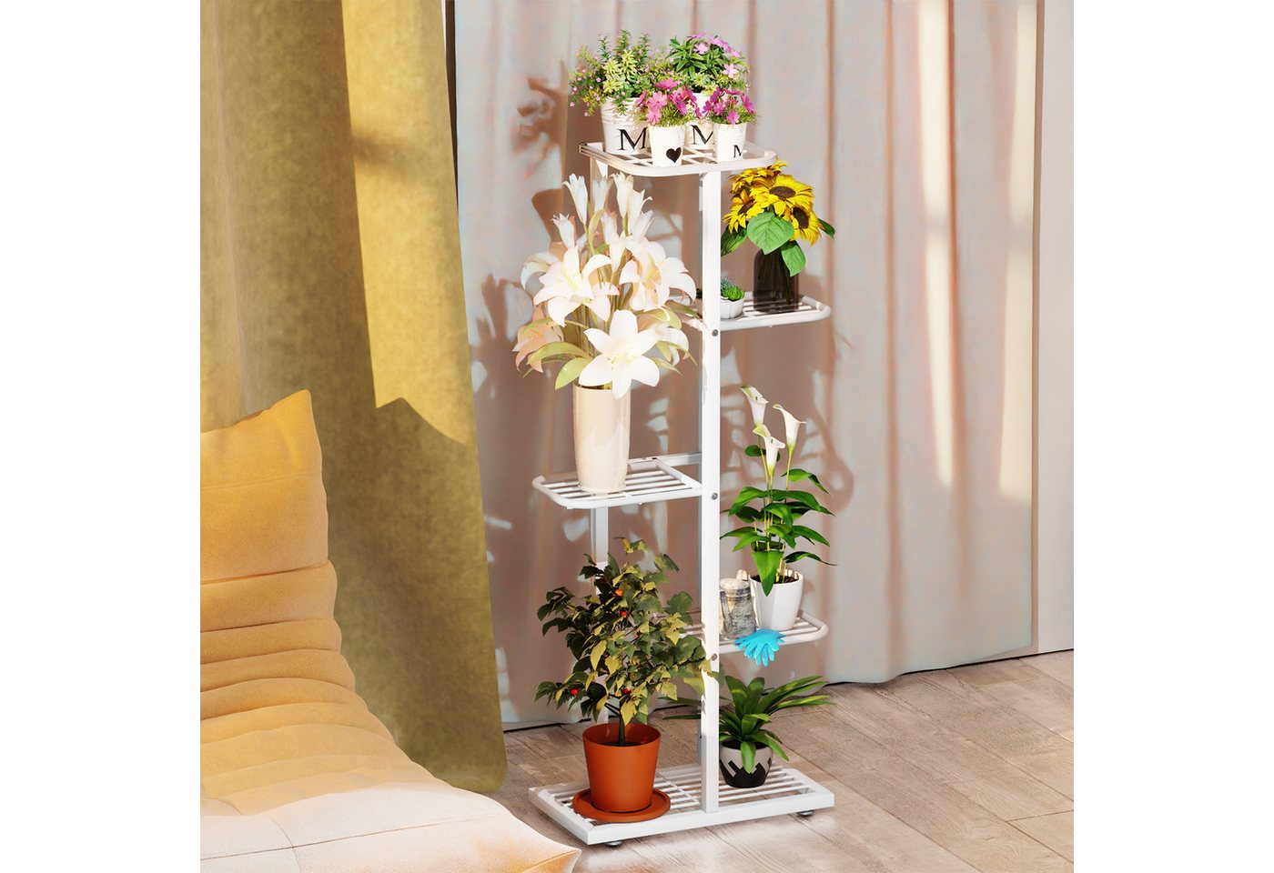 Rutaqian Blumenständer 8-Tier Metall Blumenregal Pflanzenregal, Mehrstöckig Blumenständer (Blumenbank Blumentreppe Pflanzentreppe Standregal), für Innen Garten Balkon Deko Bild 3