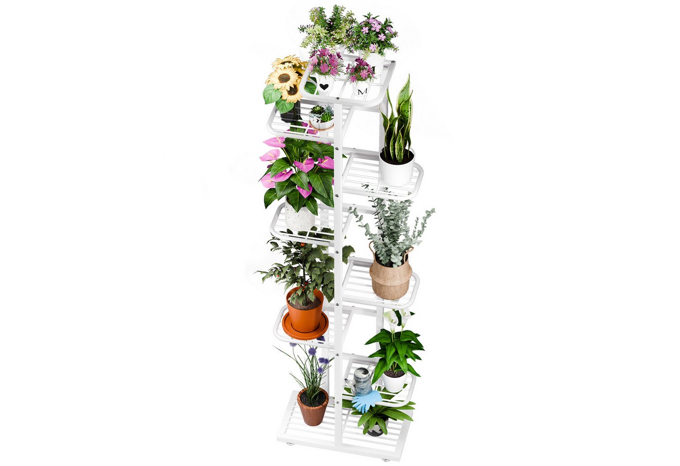 Rutaqian Blumenständer 8-Tier Metall Blumenregal Pflanzenregal, Mehrstöckig Blumenständer (Blumenbank Blumentreppe Pflanzentreppe Standregal), für Innen Garten Balkon Deko Bild 4