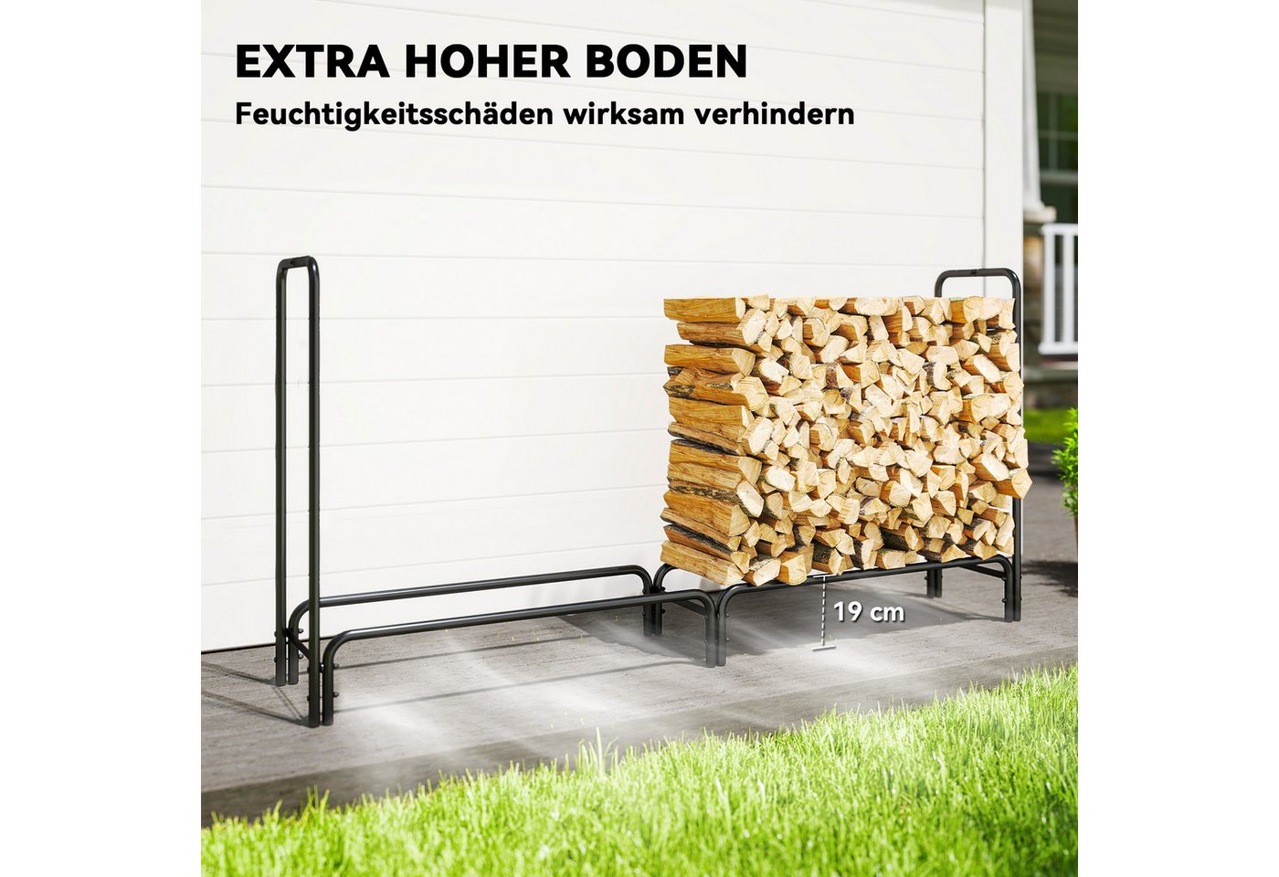 Outsunny Kaminholzregal verstellbar Brennholzregal mit wasserabweisend Abdeckung, BxTxH:200x36x99 cm, (Feuerholzregal, 1-St., Holzlager), für Garten, Terrasse, Metall, Schwarz Bild 3