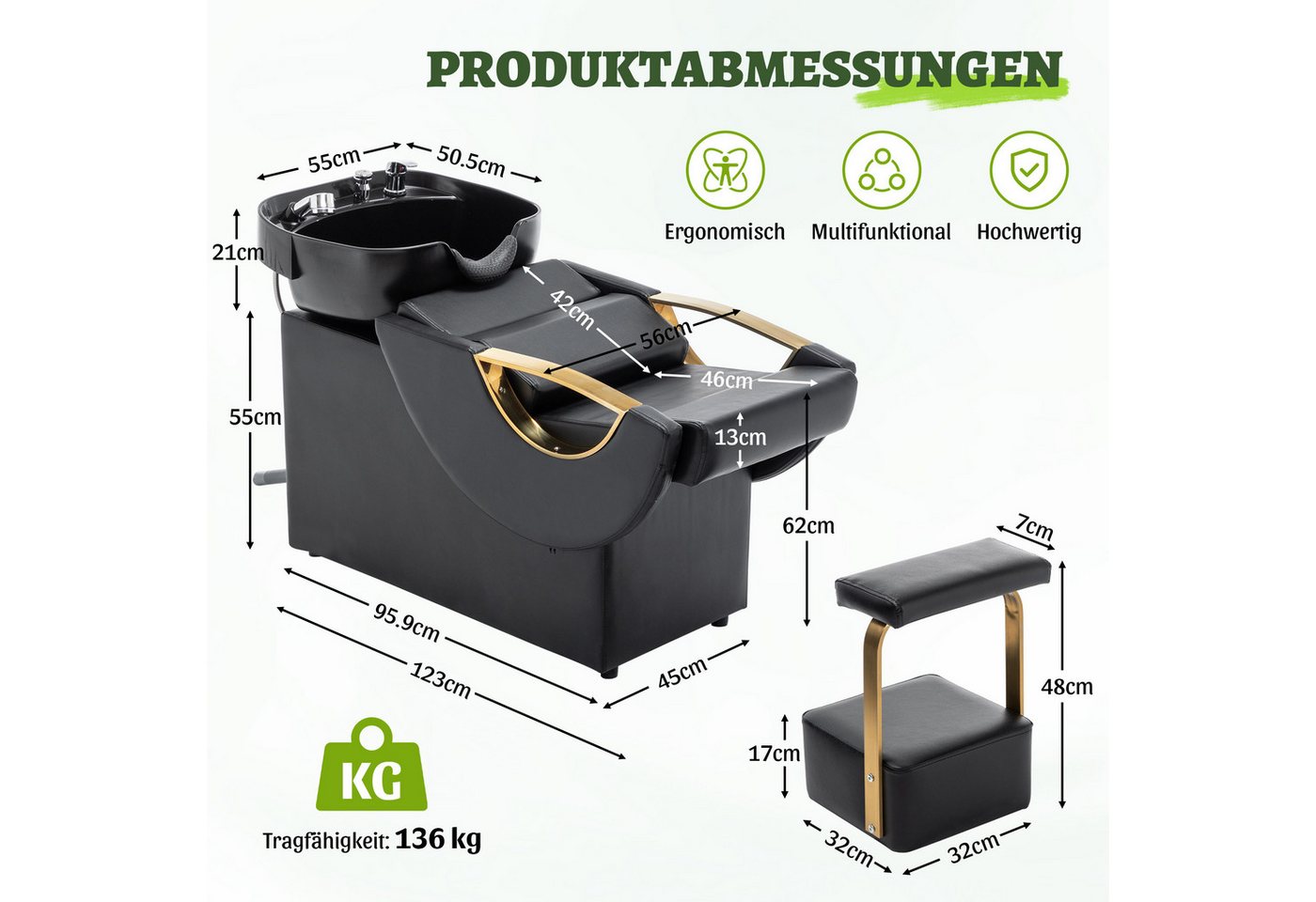 GIHAUVIA Waschbecken Professioneller Friseurwaschsessel mit Waschbecken, mit Beinstütze Bild 2