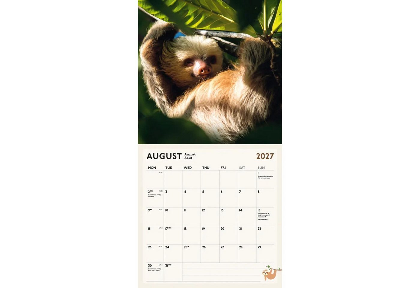 Wandkalender Faultier Kalender 2027 Bild 2