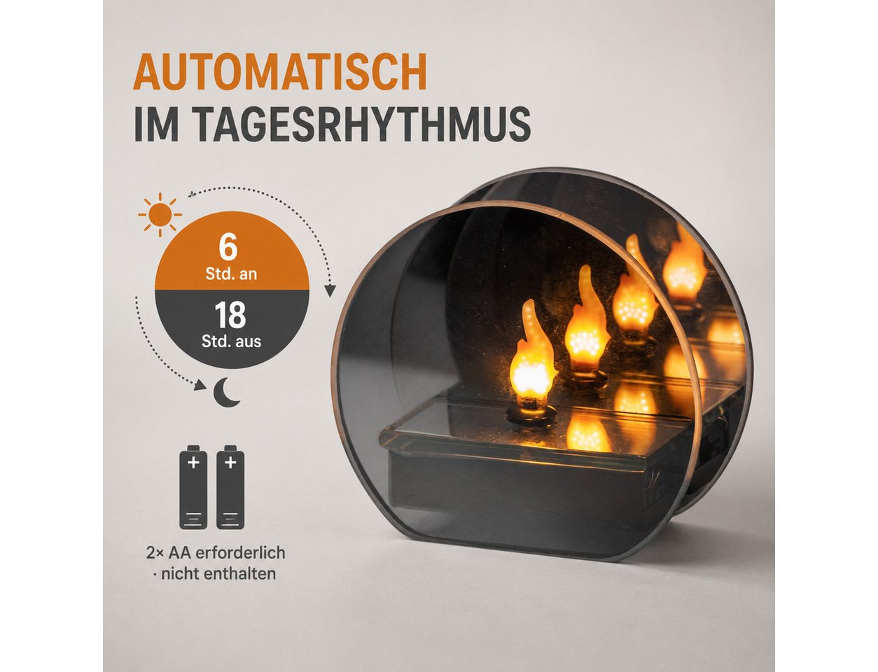 formano LED Dekolicht Flames Spiegelfeuer Magic-Grey 11 cm mit 6/18h-Timer, LED fest integriert