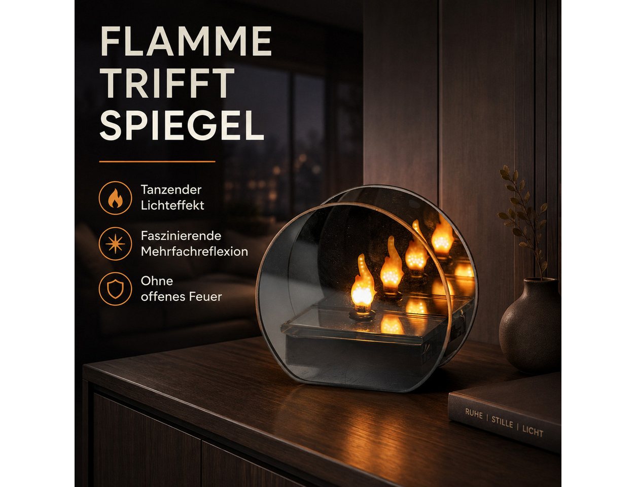 formano LED Dekolicht Flames Spiegelfeuer Magic-Grey 11 cm mit 6/18h-Timer, LED fest integriert Bild 2