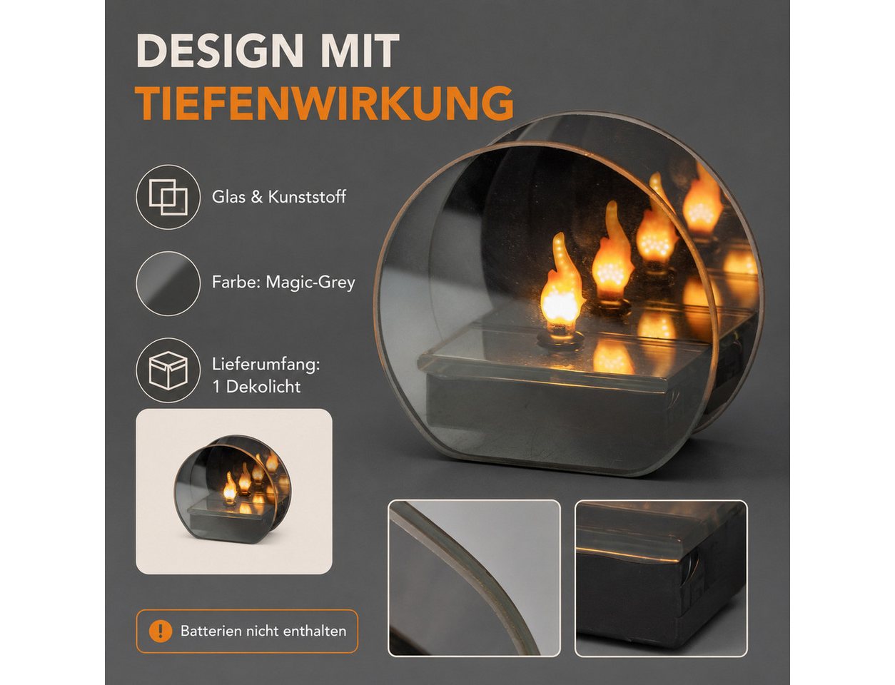 formano LED Dekolicht Flames Spiegelfeuer Magic-Grey 11 cm mit 6/18h-Timer, LED fest integriert Bild 3