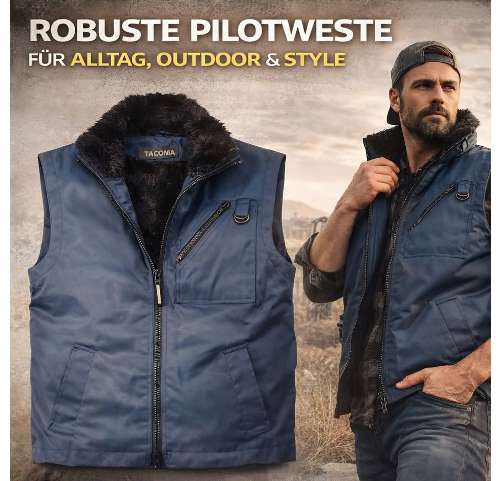 Kaiser24 Arbeitsweste Herren Pilotweste gefüttert warm Outdoor Arbeitsweste Fellkragen Blau Bild 4