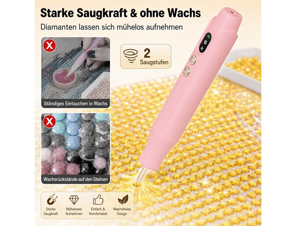 marmortrend Sehnsucht nach Einzigartigkeit Druckbleistift Elektrischer Diamond Painting Stift mit Beleuchtung, ein Tipp für alle, (keine Notwendigkeit für Trinkgeld, für alle Arten von Diamanten geeignet), neuesDesign Leiser Saugstift,Kabellos,Wiederaufladbar,direkt verwenden Bild 2