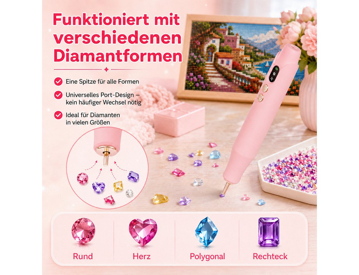 marmortrend Sehnsucht nach Einzigartigkeit Druckbleistift Elektrischer Diamond Painting Stift mit Beleuchtung, ein Tipp für alle, (keine Notwendigkeit für Trinkgeld, für alle Arten von Diamanten geeignet), neuesDesign Leiser Saugstift,Kabellos,Wiederaufladbar,direkt verwenden Bild 4