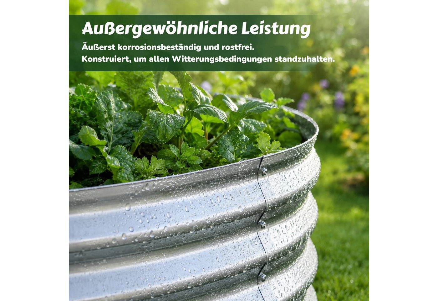 BlingBin Hochbeet Pflanzgefäße Verzinkter Hochbeete für die Gartenarbeit, 120x60x30cm (1er Set, 1 St., Rostbeständig, Wetterfest), Ovaler Gartenbeet mit Werkzeug für Gemüse, Blumen, Obst, Silber Bild 2