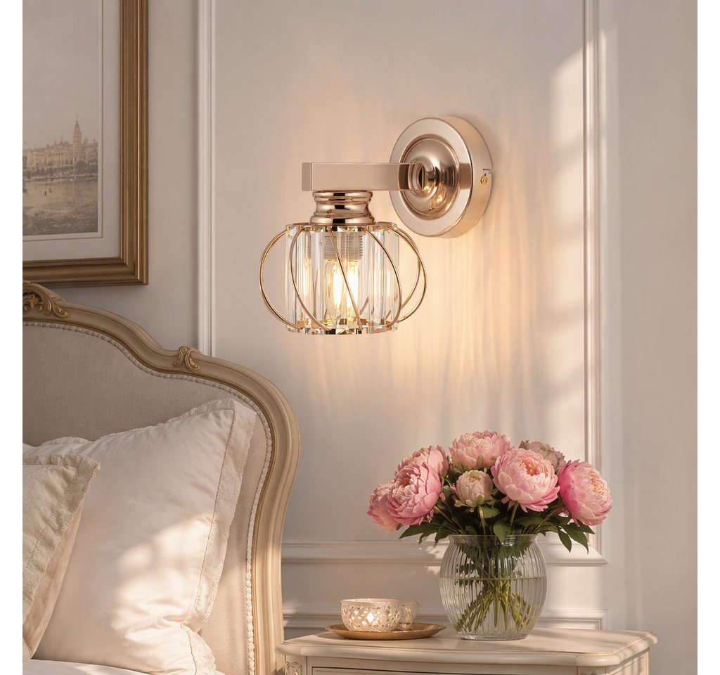 BlingBin Wandleuchte Goldene Kristall Innen,E27 Wohnzimmer Wandlampe Moderne, Gold Metall, ohne Leuchtmittel, Kristallwandleuchte für Wohnzimmer Korridor Esszimmer