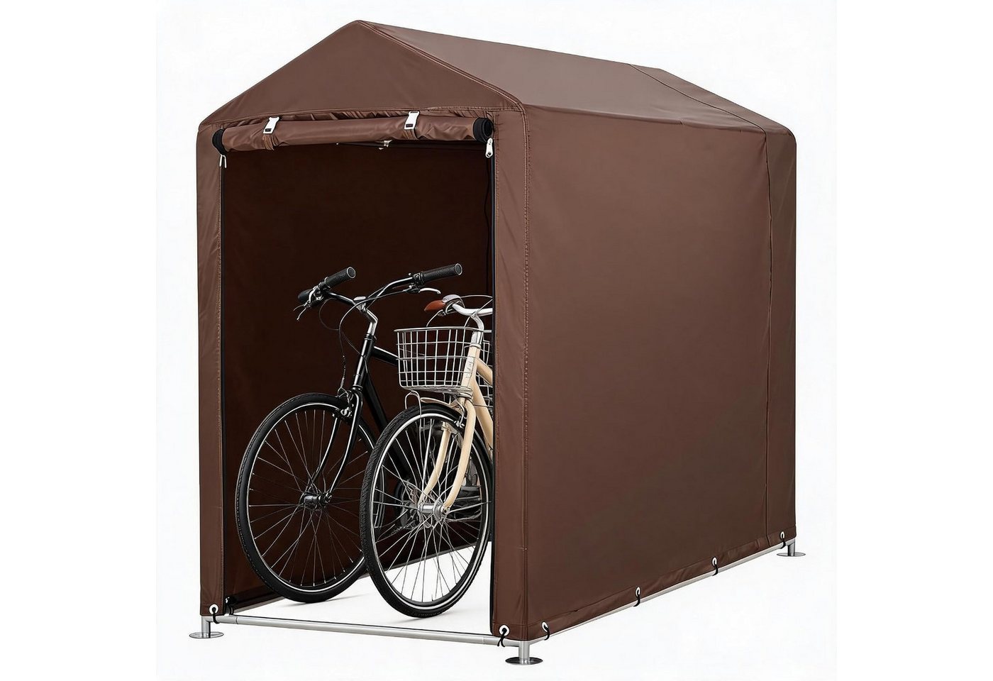 GarveeMore Gerätehaus Fahrradgarage 420D Wasserdicht 1-2 Fahrräder Stahlrahmen UV-Schutz, Spitzdach gegen Stauwasser, Werkzeuglose Montage, Kompakter Stauraum Bild 3