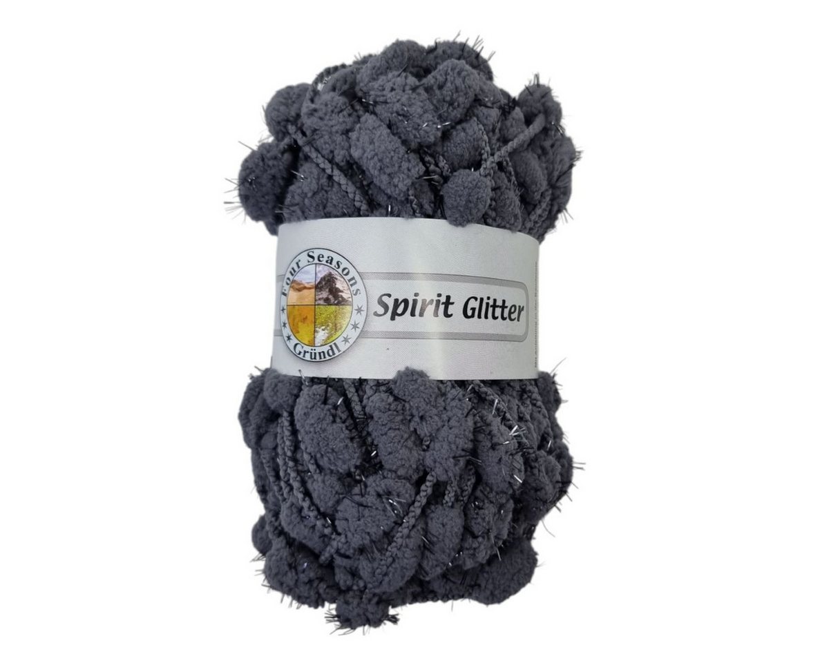 Gründl Spirit Glitter-Four Seasons Strickwolle 50g Pompomgarn, Noppengarn Häkelwolle, 25 m (weich und kuschelig, 1 Knäuel), mit Lurexfaden