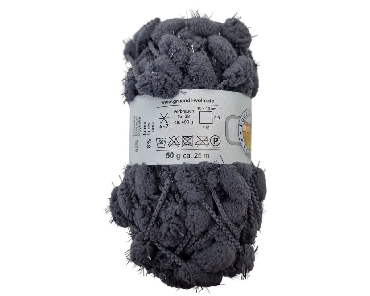 Gründl Spirit Glitter-Four Seasons Strickwolle 50g Pompomgarn, Noppengarn Häkelwolle, 25 m (weich und kuschelig, 1 Knäuel), mit Lurexfaden Bild 3