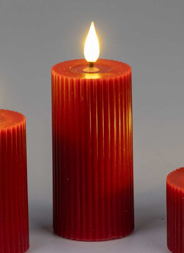 formano LED-Kerze Streifen, LED, Höhe: 10cm, Farbe: Rot, Motiv: Rillen