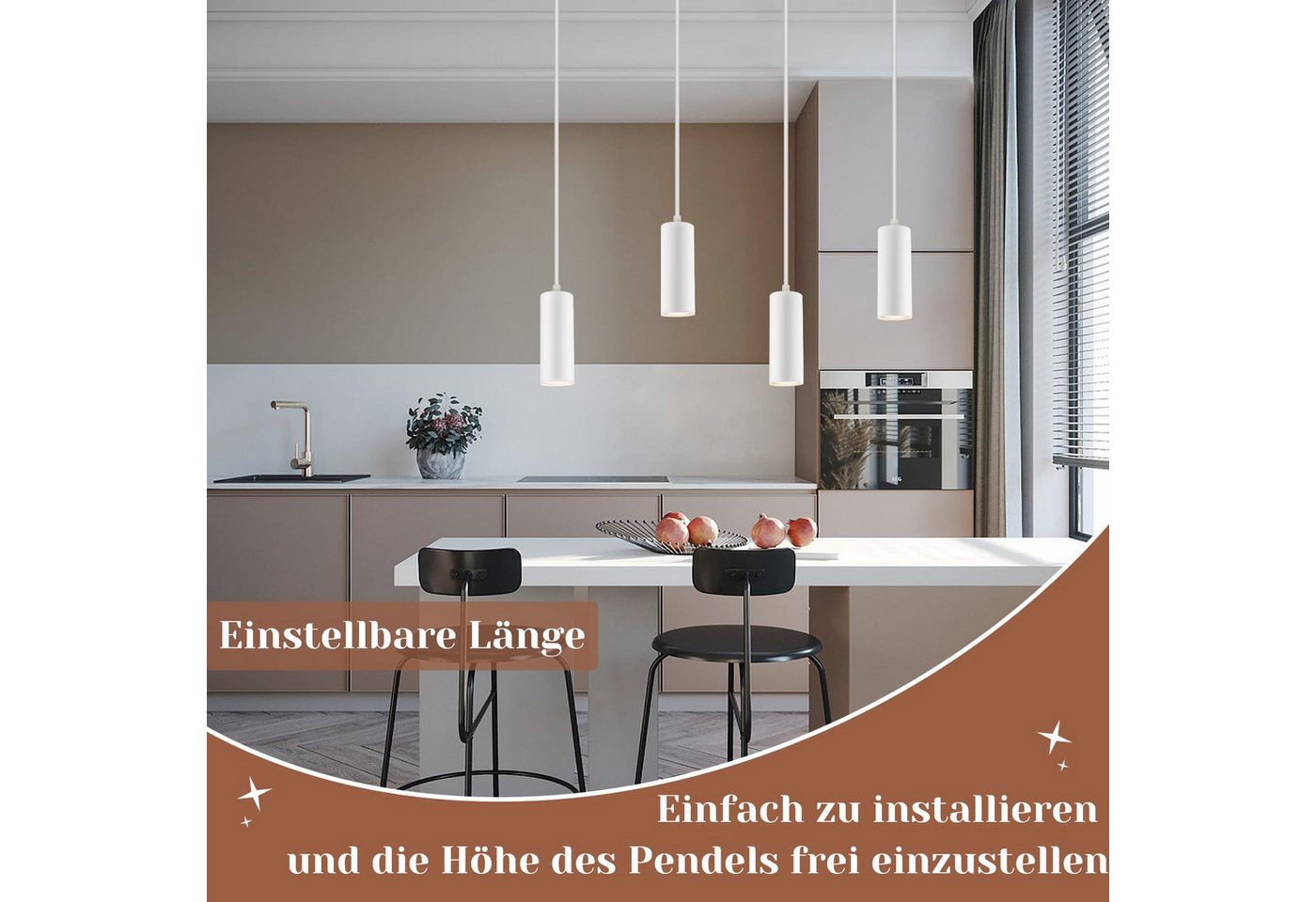 Nettlife Pendelleuchte Pendelleuchte 4 Flammig GU10 Holz Weiß, Höhenverstellbar, LED wechselbar, Pendellampe für Esszimmer Küche Café Wohnzimmer Bild 3