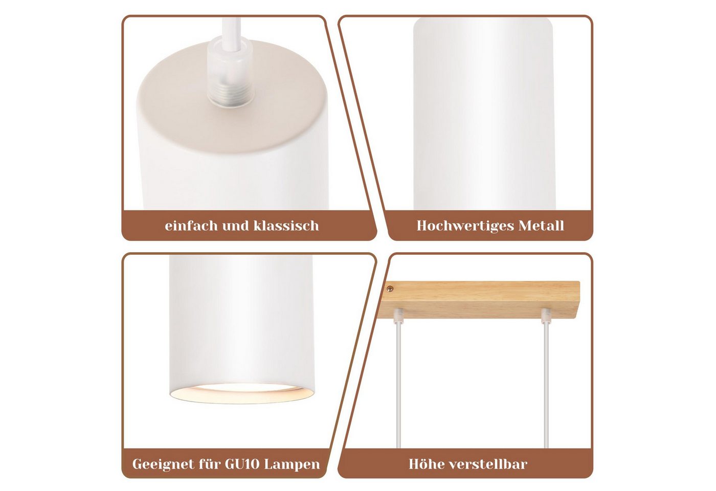 Nettlife Pendelleuchte Pendelleuchte 4 Flammig GU10 Holz Weiß, Höhenverstellbar, LED wechselbar, Pendellampe für Esszimmer Küche Café Wohnzimmer Bild 4