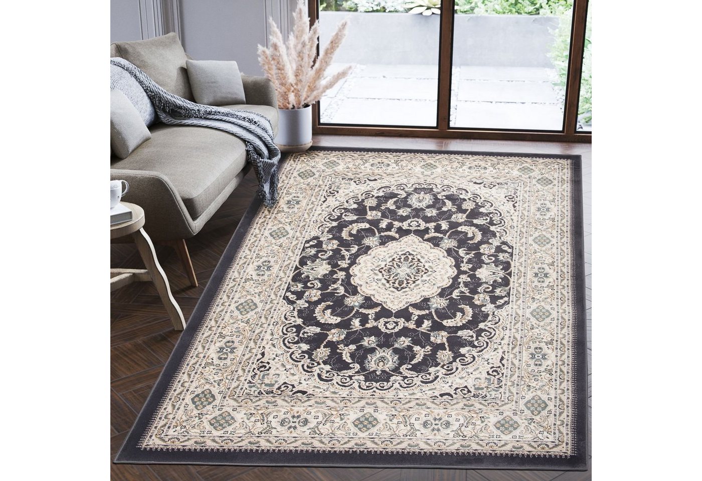 Mazovia Orientteppich Oriente Teppich - Traditioneller Teppich Orient Beige Schwarz, 80 x 150 cm, Geeignet für Fußbodenheizung, Pflegeleicht, Wohnzimmerteppich