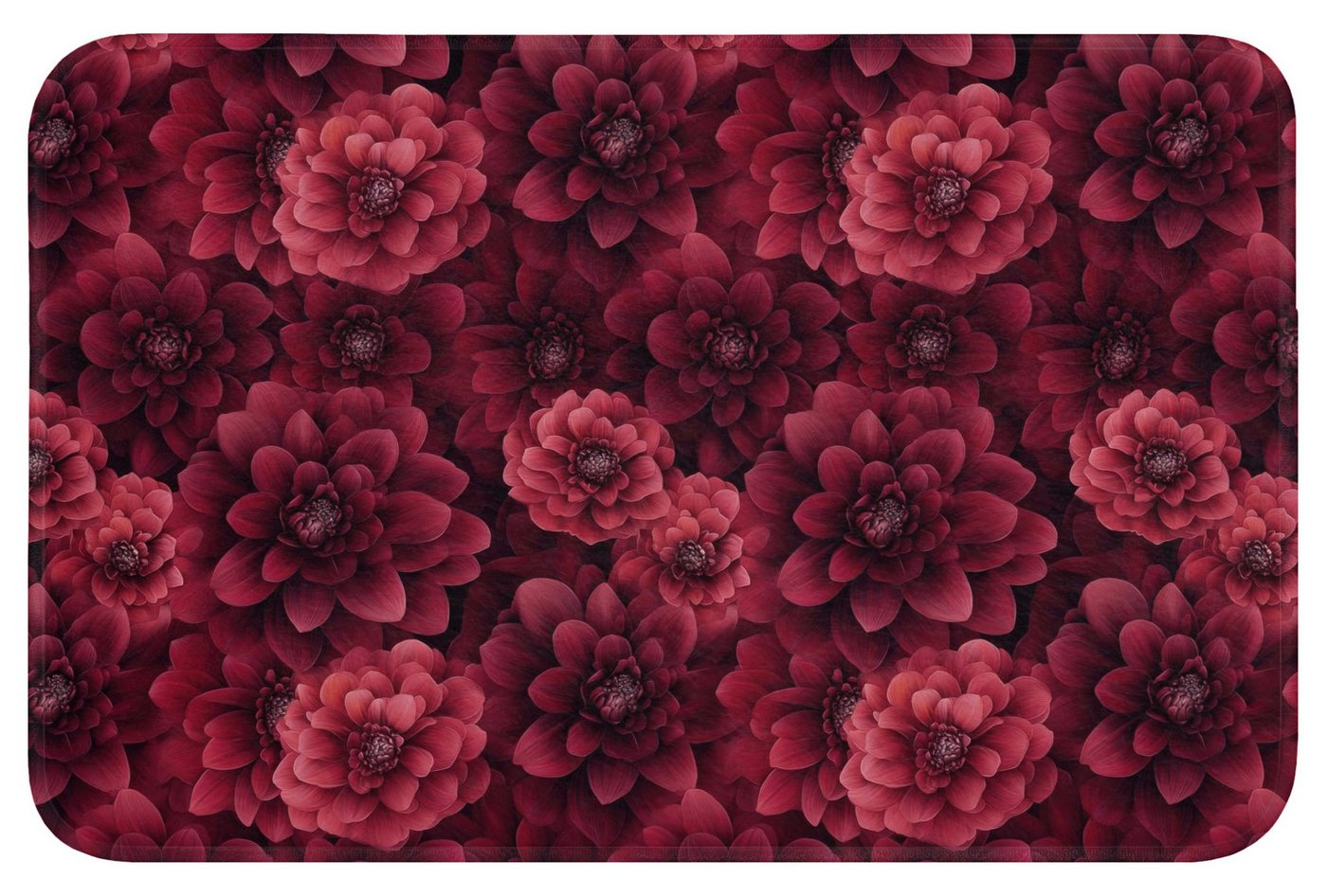 OnlyWow Badematte Dahlien - Blumen - Rot, Höhe 10 mm, Polyester, Rechteckig, Badezimmerteppich, Badteppich, Rutschfest, Badvorleger, Waschbar Bild 2