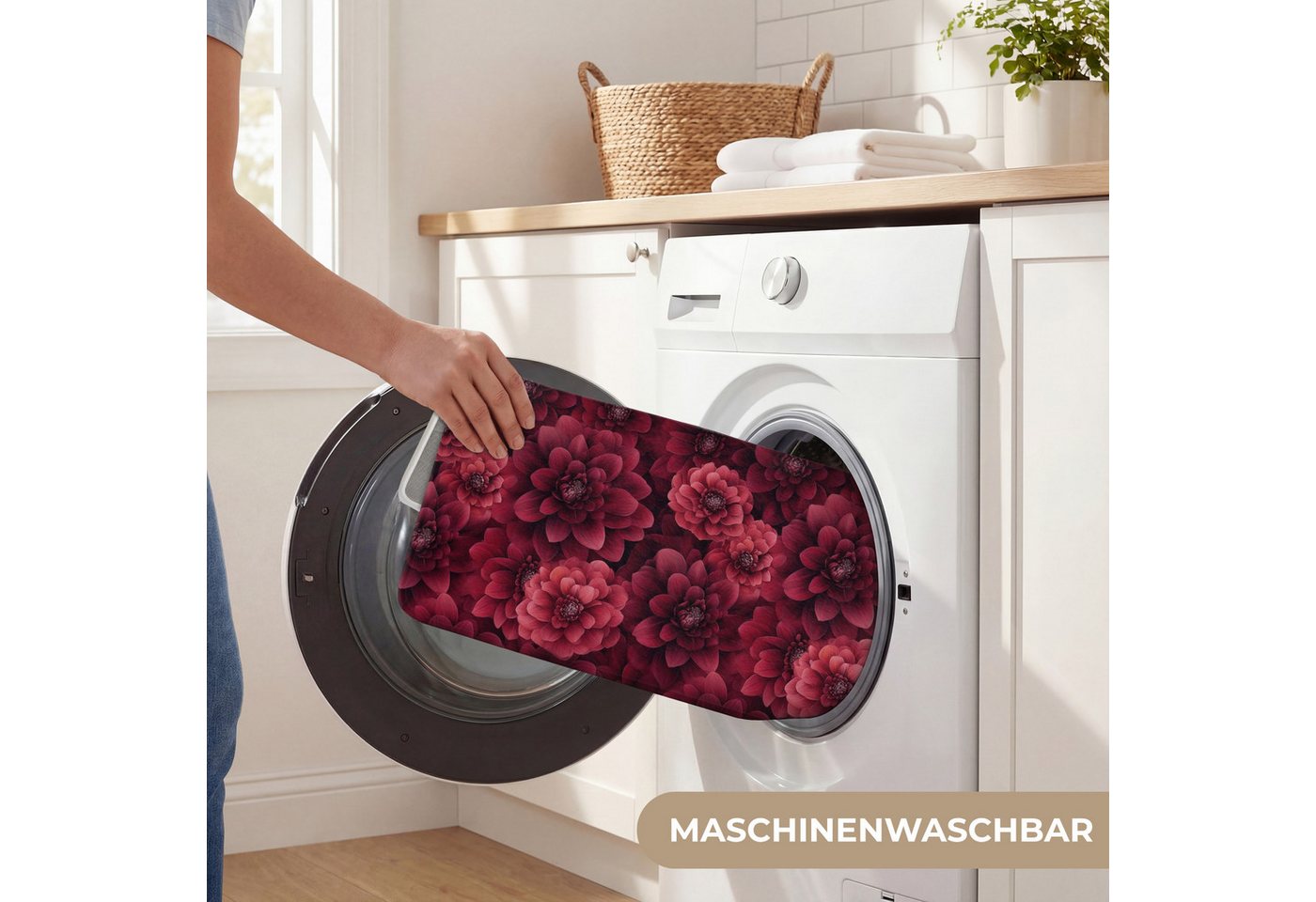OnlyWow Badematte Dahlien - Blumen - Rot, Höhe 10 mm, Polyester, Rechteckig, Badezimmerteppich, Badteppich, Rutschfest, Badvorleger, Waschbar Bild 3