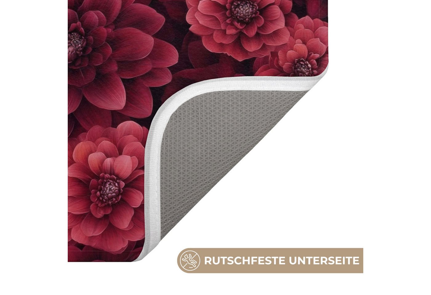 OnlyWow Badematte Dahlien - Blumen - Rot, Höhe 10 mm, Polyester, Rechteckig, Badezimmerteppich, Badteppich, Rutschfest, Badvorleger, Waschbar Bild 4