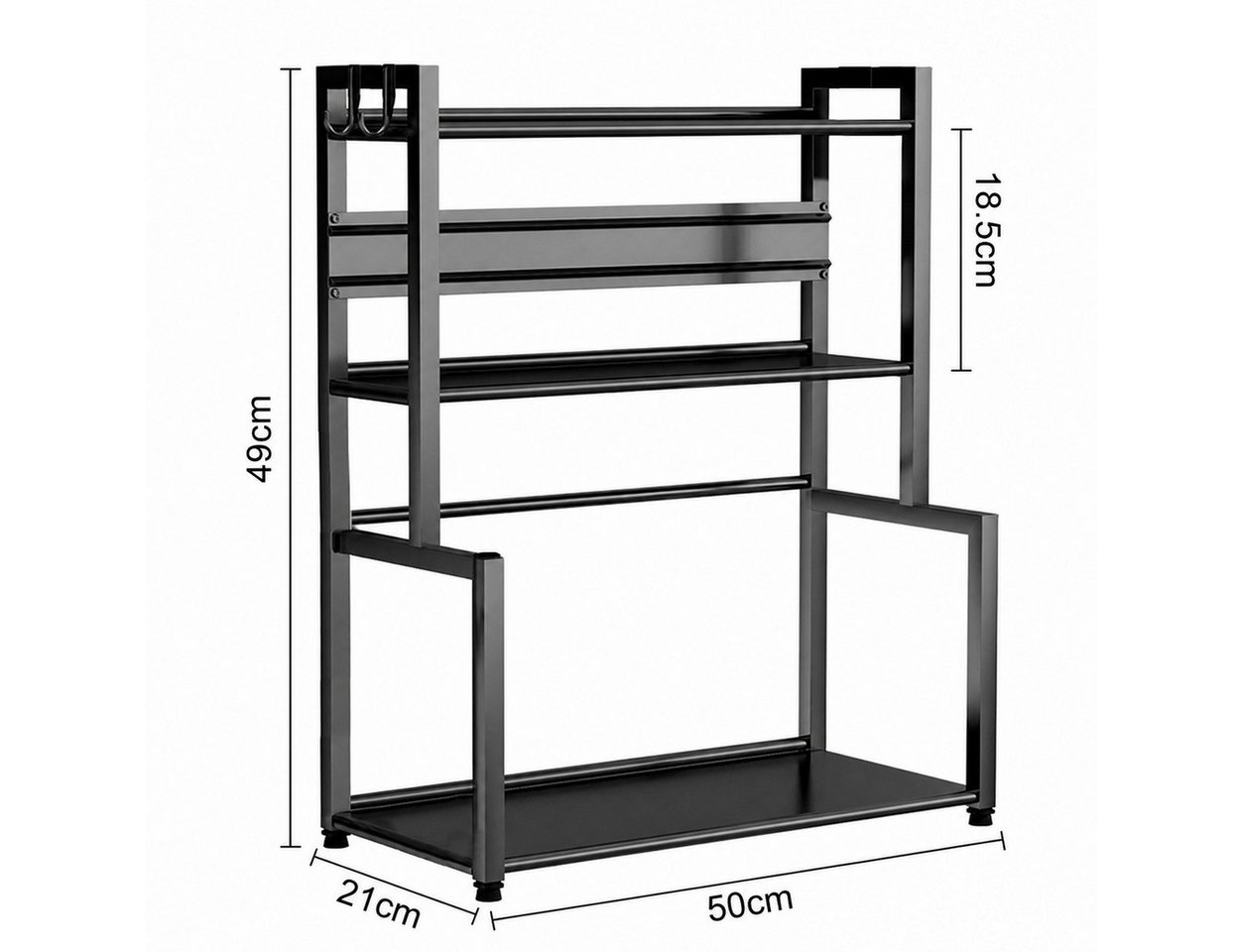 GLIESE POWER Gewürzregal 3-stufig – multifunktional, stabil & platzsparend für Küche & mehr, 3 Etagen + Haken, Carbonstahl – stabil & vielseitig. Bild 2