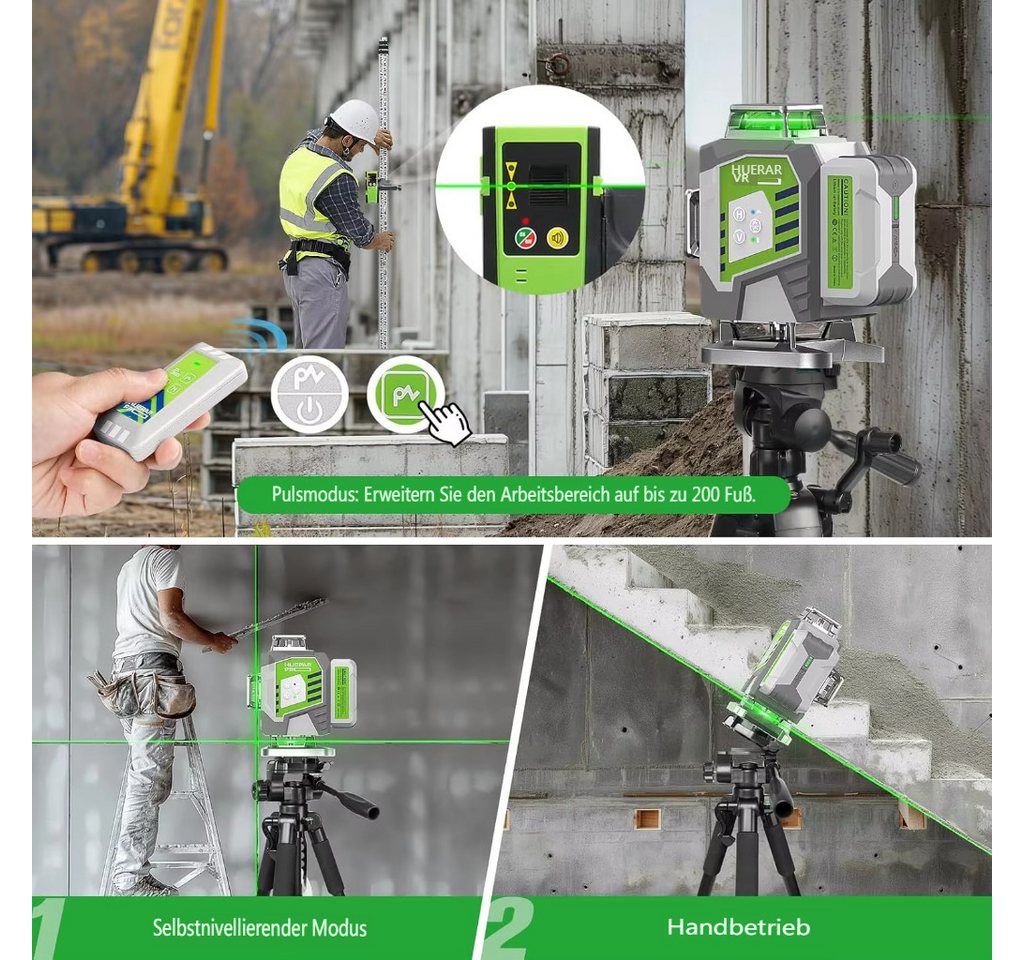 Insma Kreuzlinienlaser Grün 16 Linien 4×360° Linienlaser 4D Lasernivellier Selbstnivellierend, (mit 1x Akku 8000mAh), ±2 mm/10m Laserwasserwaage mit 8000mAh Akku,Fernbedienung, IP54,USB-C Bild 3