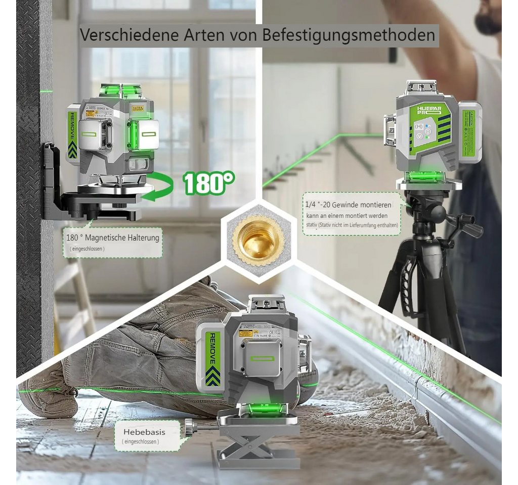 Insma Kreuzlinienlaser Grün 16 Linien 4×360° Linienlaser 4D Lasernivellier Selbstnivellierend, (mit 1x Akku 8000mAh), ±2 mm/10m Laserwasserwaage mit 8000mAh Akku,Fernbedienung, IP54,USB-C Bild 5
