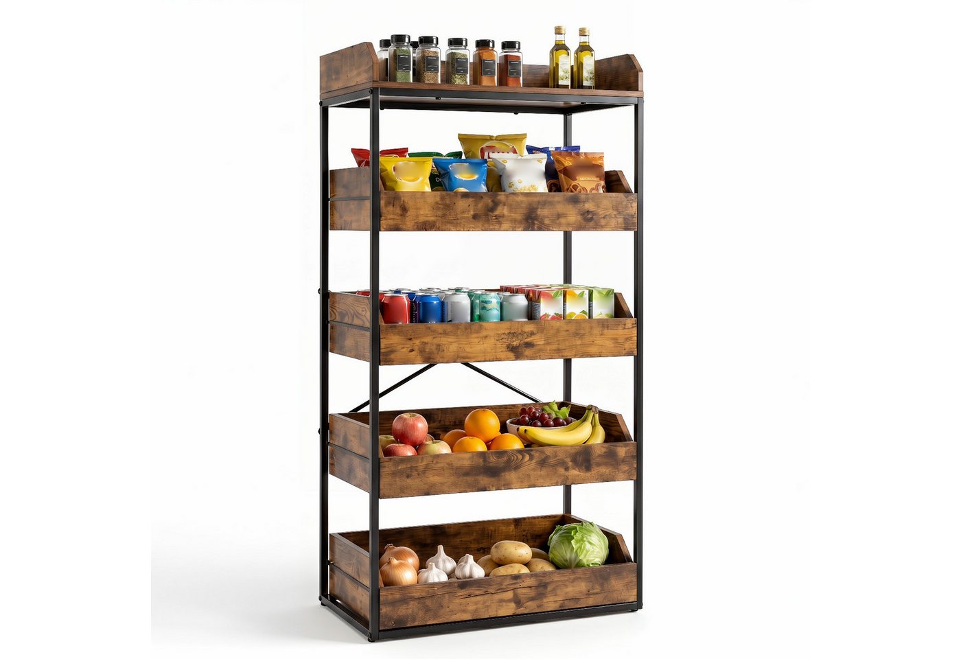 COSTWAY Küchenregal stehend mit 4 ausziehbaren Schubladen Standregal Küche, Holz Bild 4