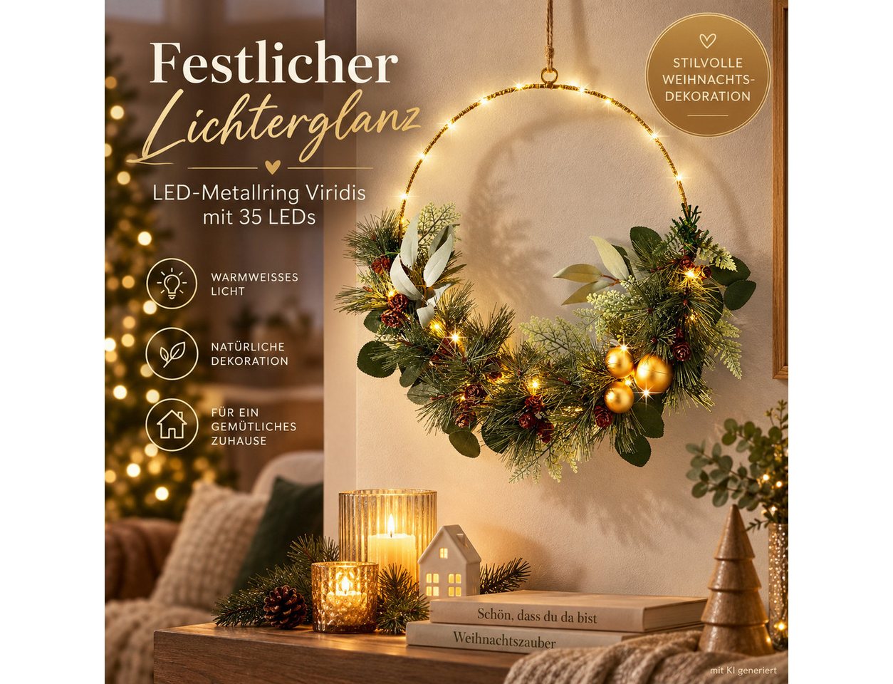 Weltbild LED Dekolicht LED-Metallring Viridis 35 LEDs LED Ring Dekoring Lichtring Dekoration, Lichtdeko Leuchtring Metallring Weihnachtsdeko Adventsdeko Bild 2