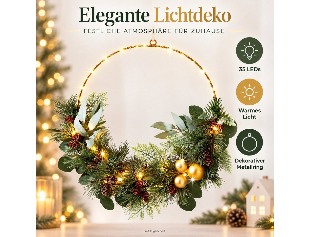 Weltbild LED Dekolicht LED-Metallring Viridis 35 LEDs LED Ring Dekoring Lichtring Dekoration, Lichtdeko Leuchtring Metallring Weihnachtsdeko Adventsdeko Bild 5