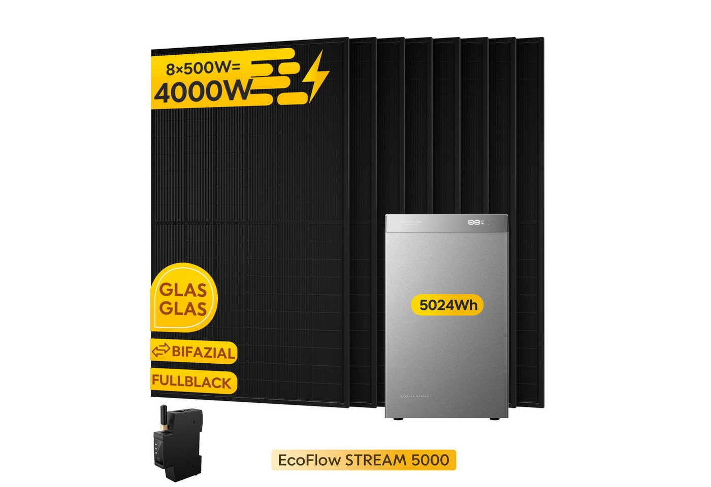 Ecoflow Balkonkraftwerk EcoFlow STREAM 5000 Speicher 5024Wh mit 4.000 Wp Solarmodule, (8×500 W Solarmodule), inkl. Smart Meter & Halterung (Optional) Bild 2