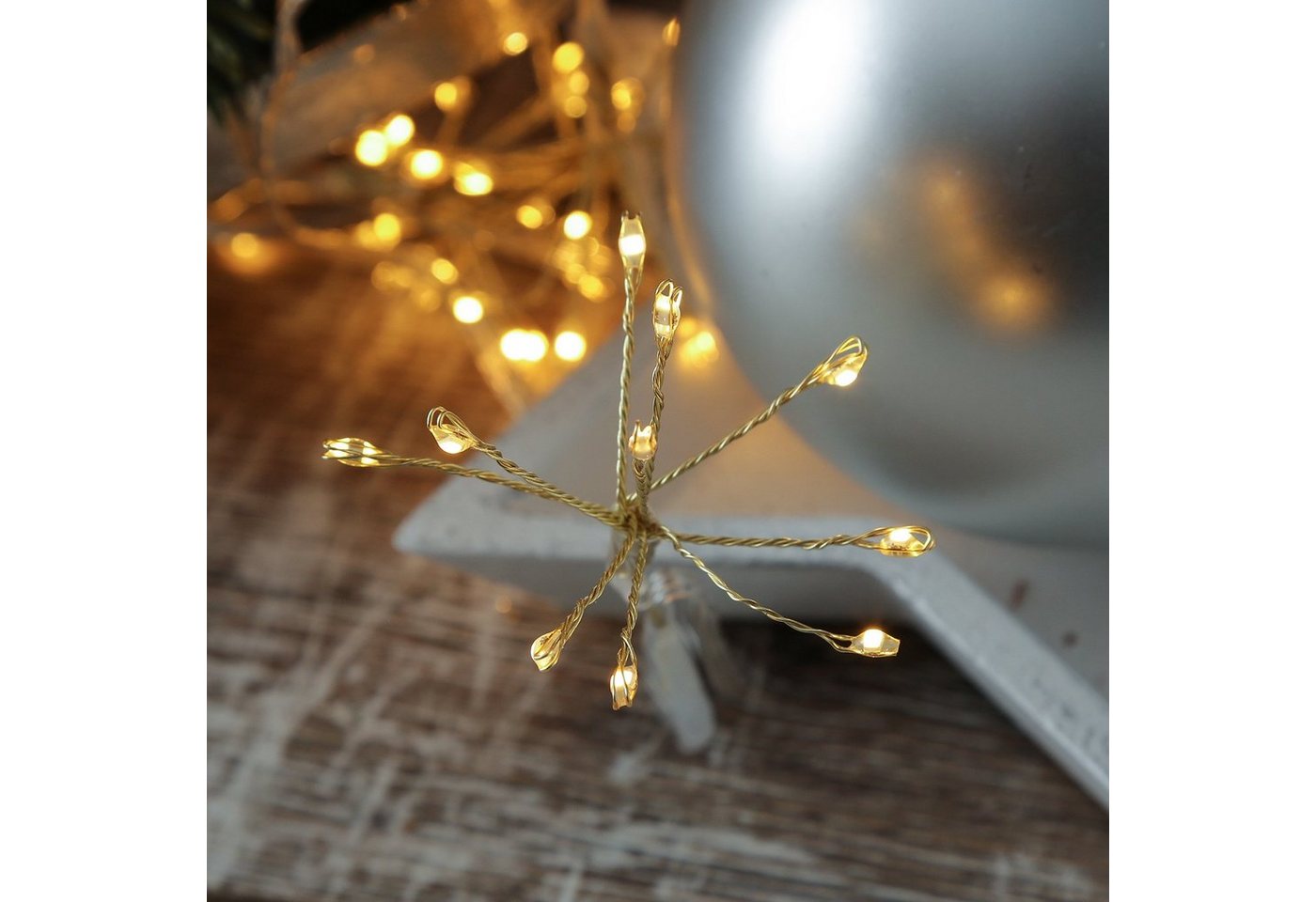 MARELIDA LED-Lichterkette Pusteblume Feuerwerk Blume 5 Blüten Deko Girlande 50LED 1m Timer gold, 50-flammig