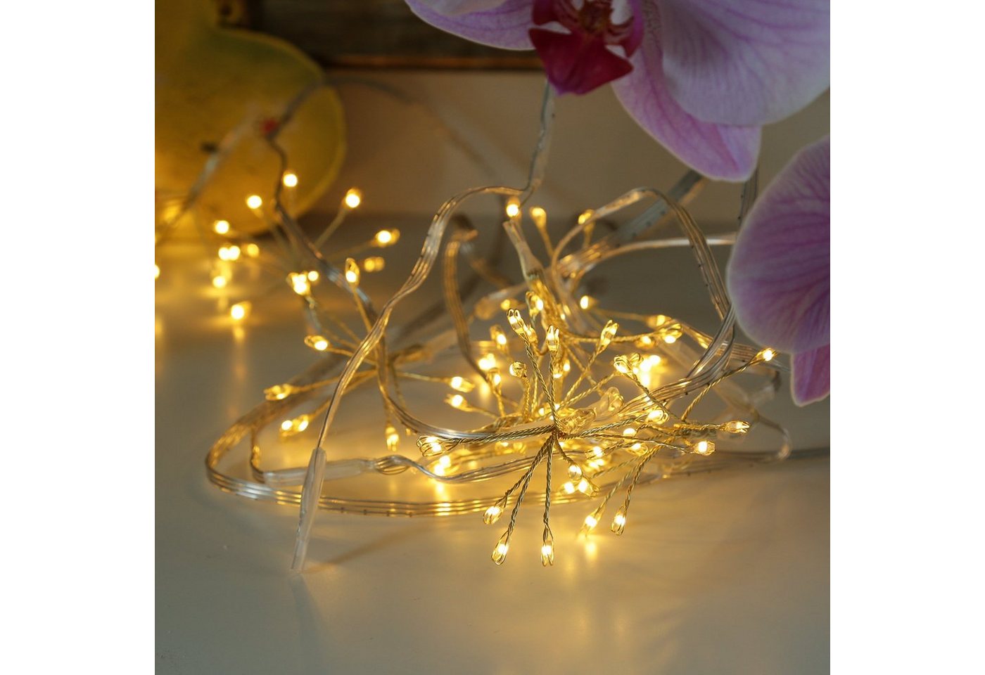 MARELIDA LED-Lichterkette Pusteblume Feuerwerk Blume 5 Blüten Deko Girlande 50LED 1m Timer gold, 50-flammig Bild 2