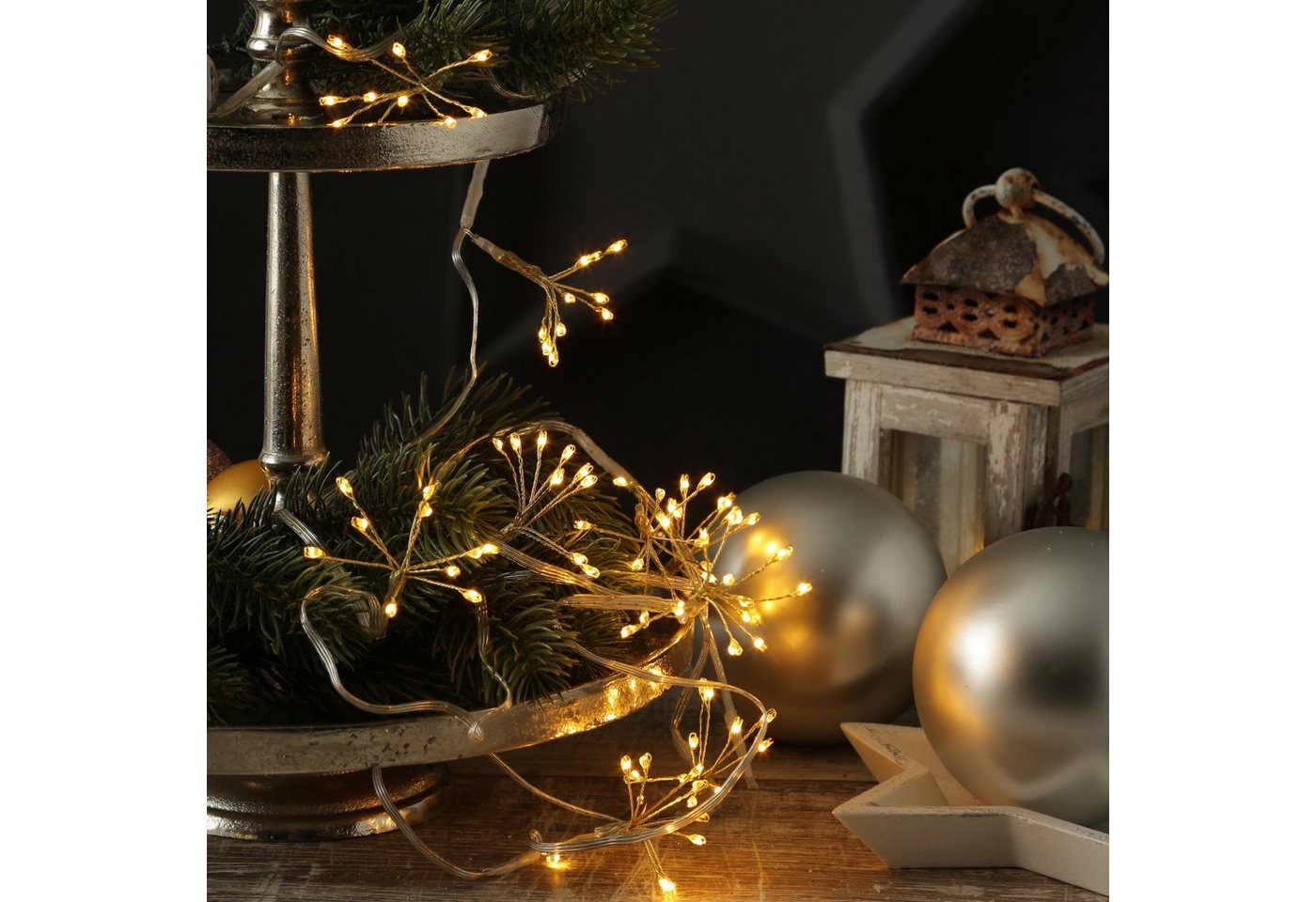 MARELIDA LED-Lichterkette Pusteblume Feuerwerk Blume 5 Blüten Deko Girlande 50LED 1m Timer gold, 50-flammig Bild 3